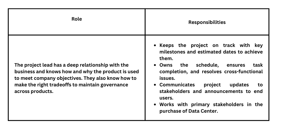 Project lead roles & responsibilities