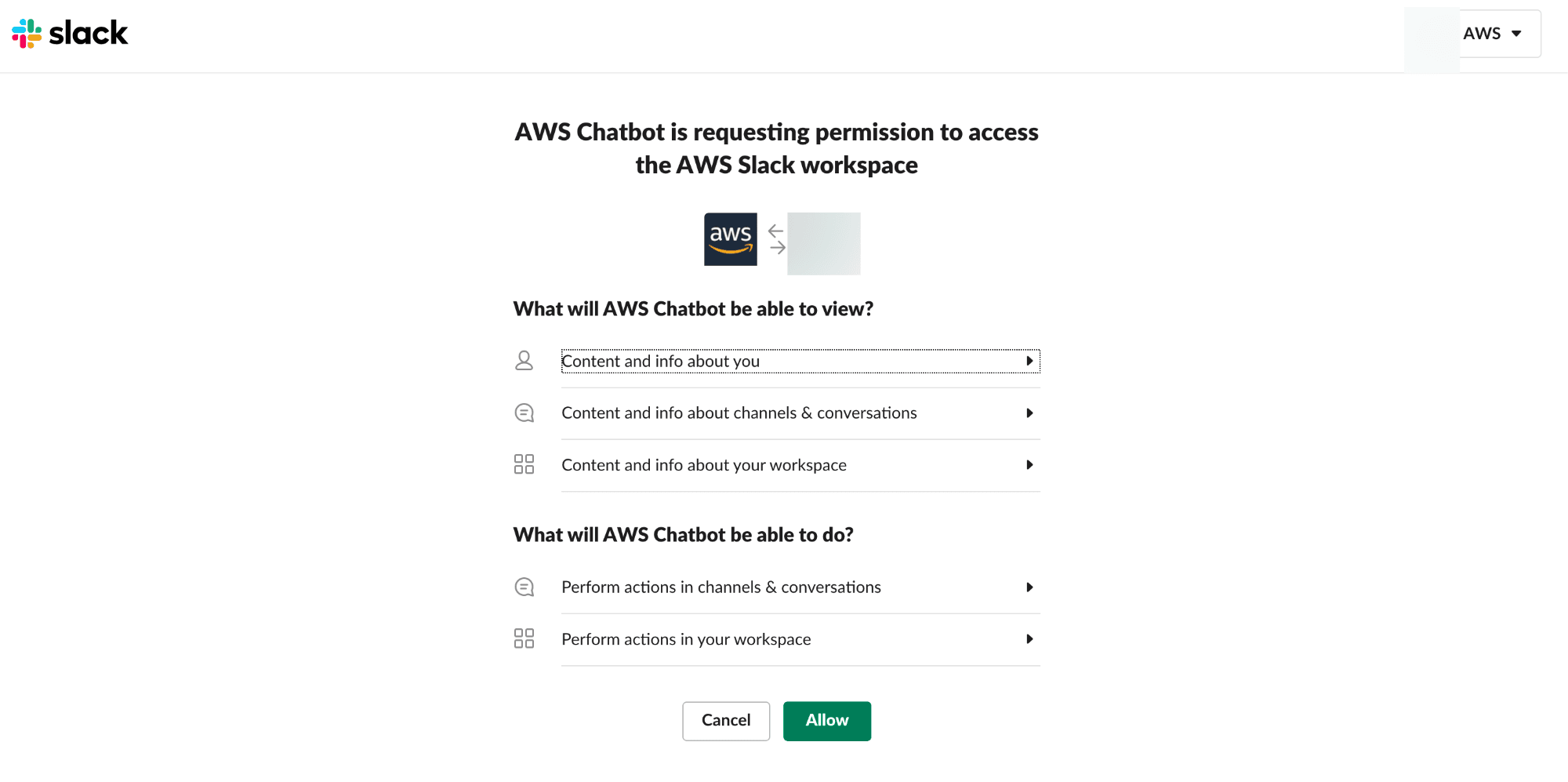 Slack integration with AWS chatbot -6